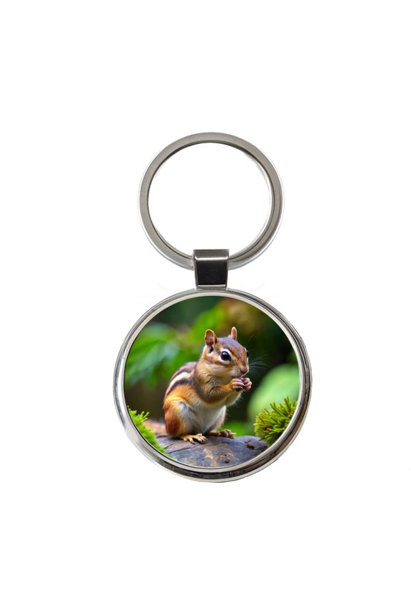 Chipmunk Metal Round Keychain