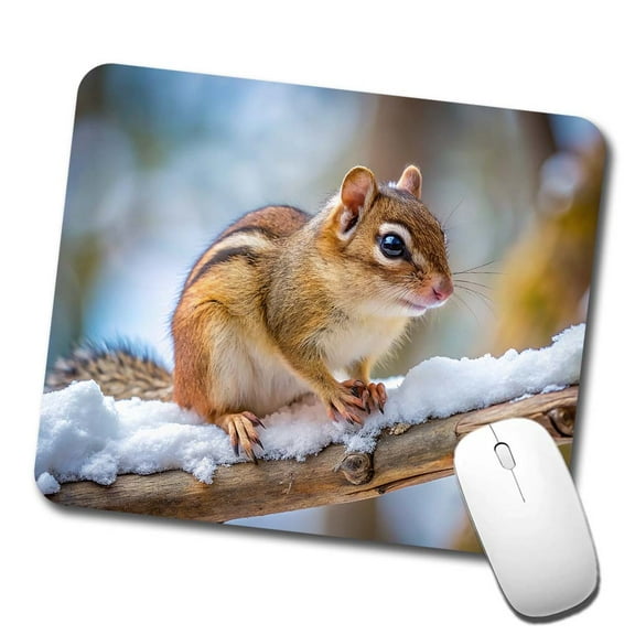 Chipmunk On Branch In Winter Mouse Pad Low Profile Gaming Mat