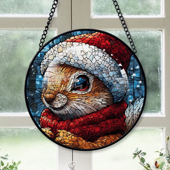 Chipmunk Ornament Christmas 2025, Chipmunk Stained Glass Hanging Window Decoration Unique Glass Panel for Natural Light Display