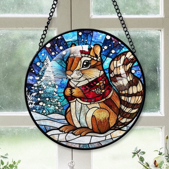 Chipmunk Ornament Christmas 2025, Chipmunk Stained Glass Hanging Window Panel  Unique Gift for Animal Lovers and Nature Fans