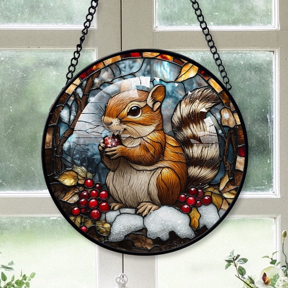 Chipmunk Ornament Christmas 2025, Chipmunk Stained Glass Window Hanging Artistic Handmade Glass Ornament, Perfect for Nature Lovers