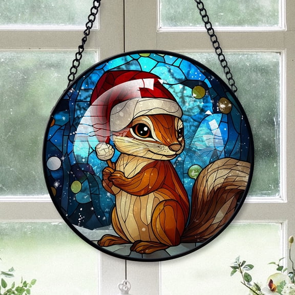 Chipmunk Ornament Christmas 2025, Chipmunk Stained Glass Window Hanging Handcrafted Glass Sun Catcher for Bright and Cozy Spaces