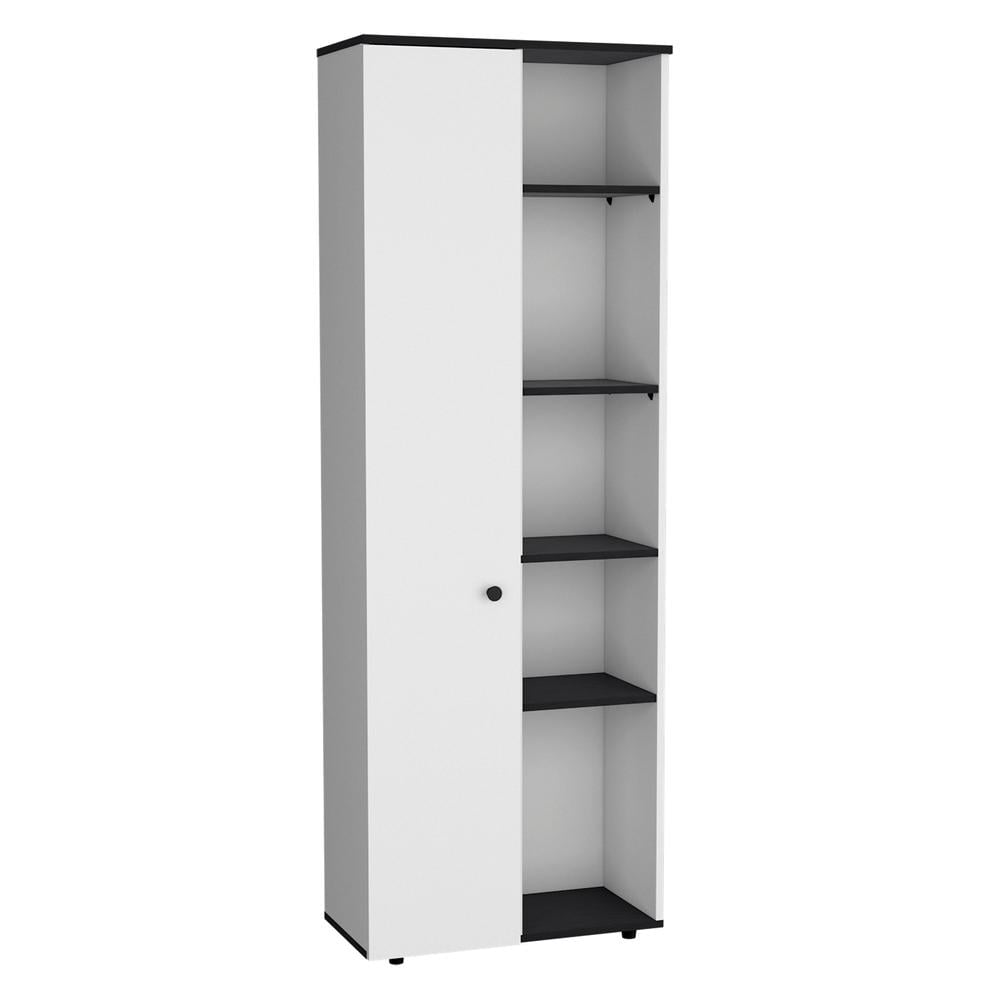 Cary 67" White and Black Kitchen Storage Cabinet with Multiple Shelves