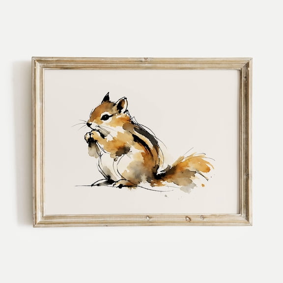 Chipmunk Squirrel Minimalist Ink Wall Art Forest Wildlife Wall Art Nature Woodlands Decor Animal Illustration Unframed Paper Print
