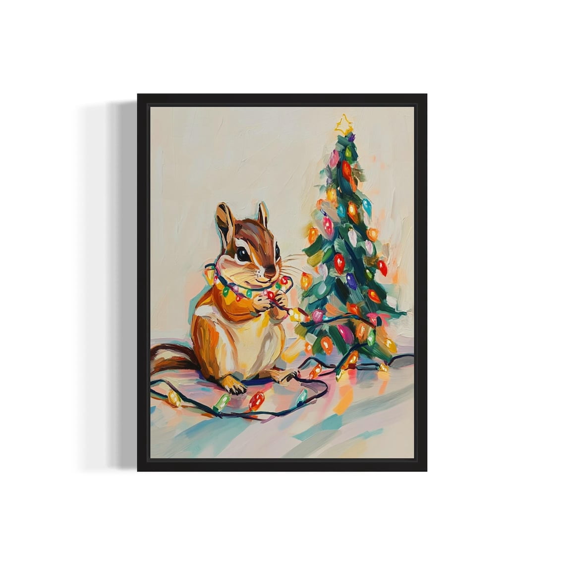 Chipmunk Tangled In Lights Art Print, Animals Wall Art Decor,Season ...