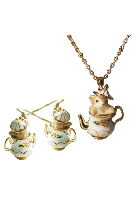 Chipmunk Teapot Earrings Trendy Pendant Necklace Stylish Accessory Woman Charm Jewelry Alloy for Daily