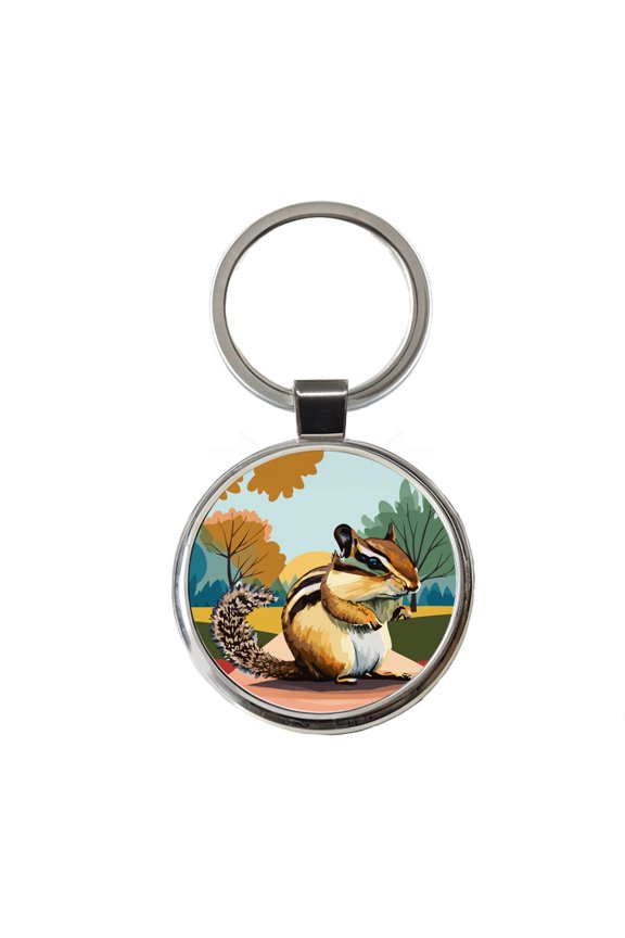 Chipmunk Watercolor Metal Round Keychain