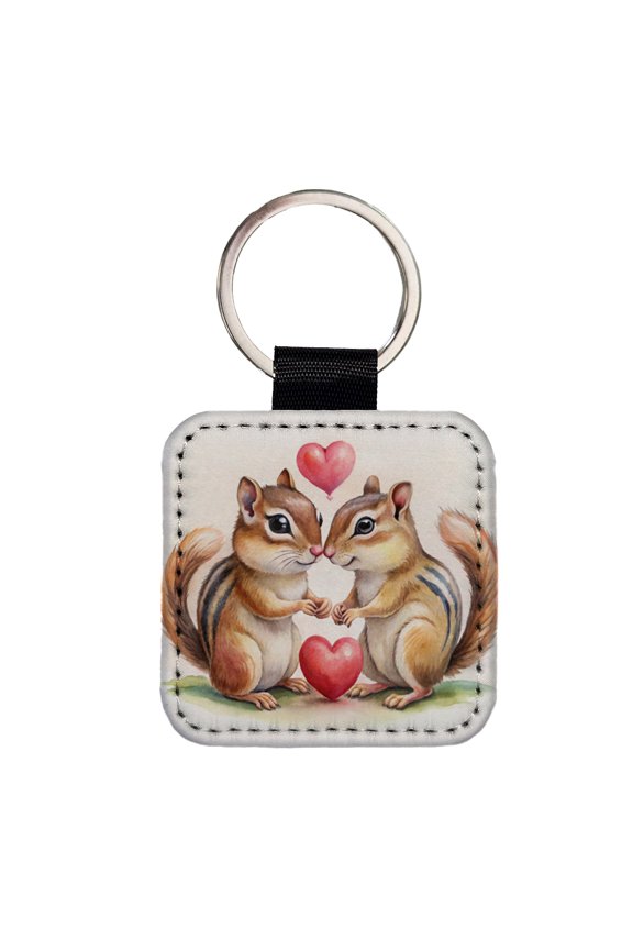 Chipmunks In Love Valentine's Day Faux Leather Square Keychain