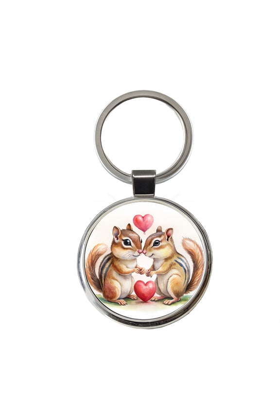 Chipmunks In Love Valentine's Day Metal Round Keychain