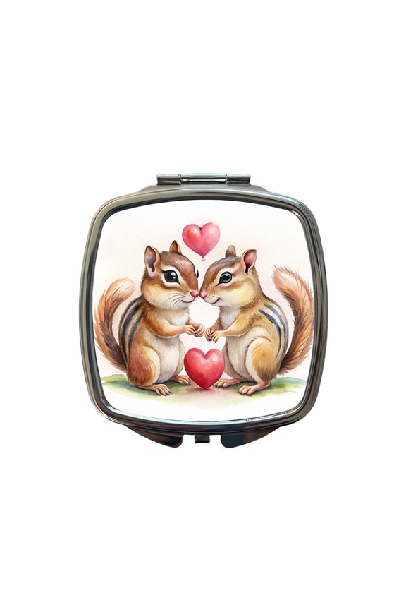 Chipmunks In Love Valentine's Day Travel Makeup Handbag Purse Small Pocket Compact Mirror