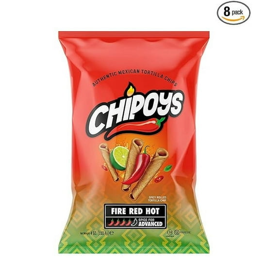 Chipoys Fire Red Hot Spicy Rolled Corn Tortilla Chips, Gluten-Free, No Trans Fat, High Protein, Low-Calorie Flavorful Mexican Snacks, Made of Crunchy Maiz Chips with Natural Ingredients