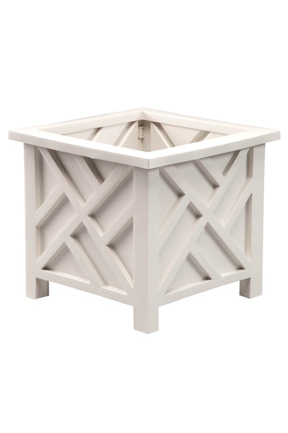 Chippendale Planter Box, White – Plant Holder for Garden, Patio and Lawn – 14 ¾” sq. x 13 ¼ H Overall