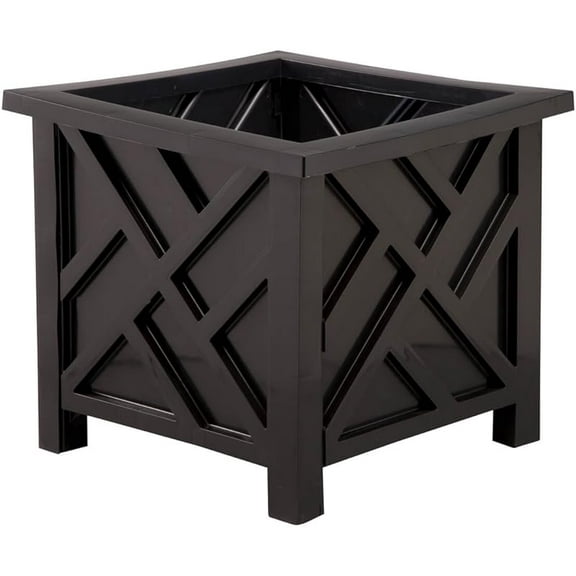 Chippendale Planter Box, Black – Plant Holder for Garden, Patio and Lawn – 14 ¾” sq.x 13 ¼ H Overall