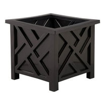 Chippendale Planter Box, Black – Plant Holder for Garden, Patio and Lawn – 14 ¾” sq. x 13 ¼ H Overall