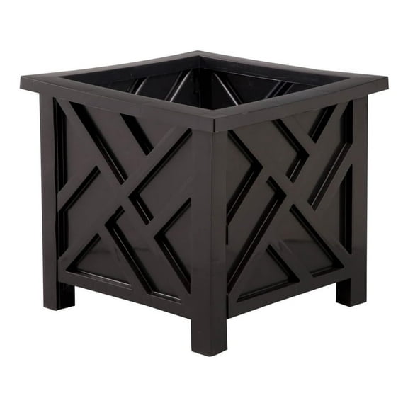 Chippendale Planter Box, Black – Plant Holder for Garden, Patio and Lawn – 14 ¾” sq. x 13 ¼ H Overall