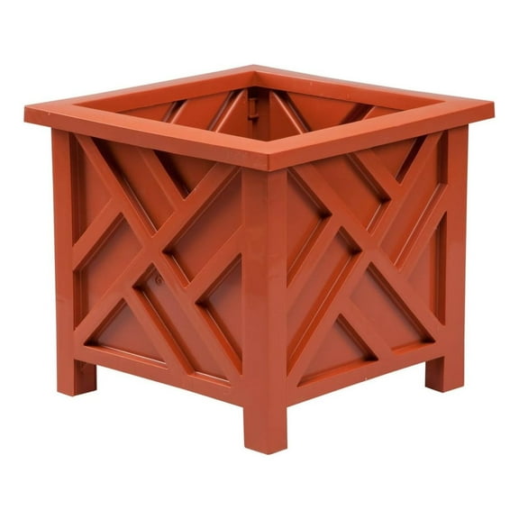 Chippendale Planter Box, Terra Cotta – Plant Holder for Garden, Patio and Lawn – 14 ¾” sq. x 13 ¼ H Overall