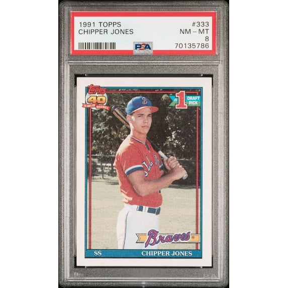 Chipper Jones 1991 Topps Baseball Rookie Card RC #333 Graded PSA 8