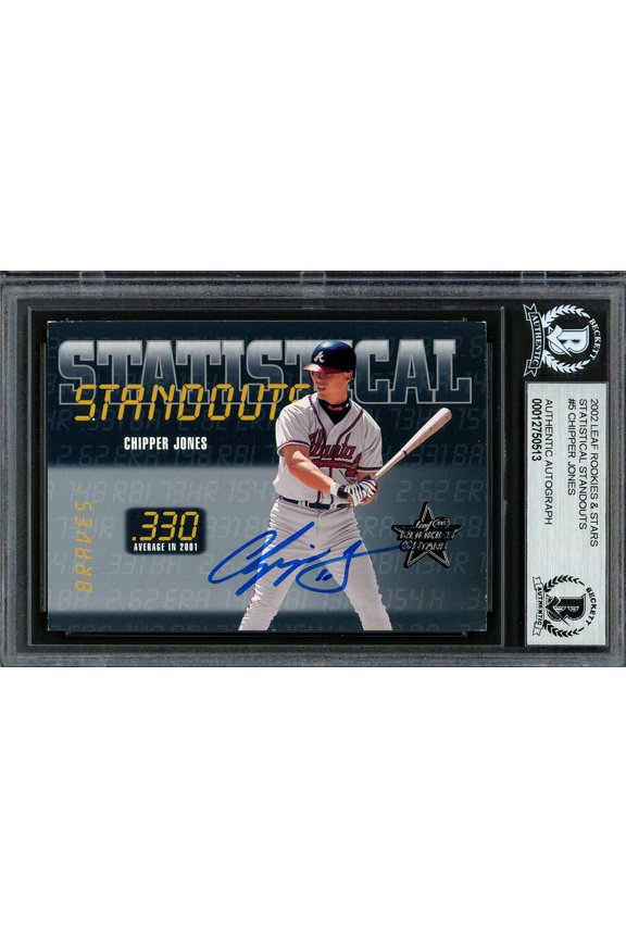 Chipper Jones Autographed 2002 Leaf Rookie & Stars Statistical Standouts Card #SS-5 Atlanta Braves Beckett BAS #12750513