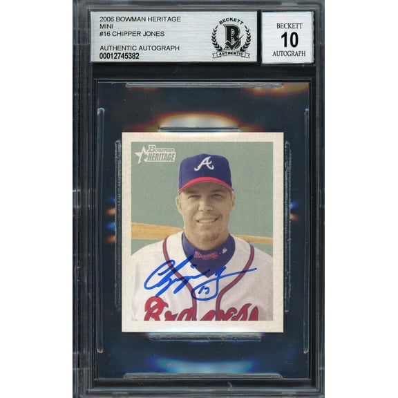 Chipper Jones Autographed 2006 Bowman Heritage Mini Card #16 Atlanta Braves Auto Grade Gem Mint 10 Beckett BAS #12745382
