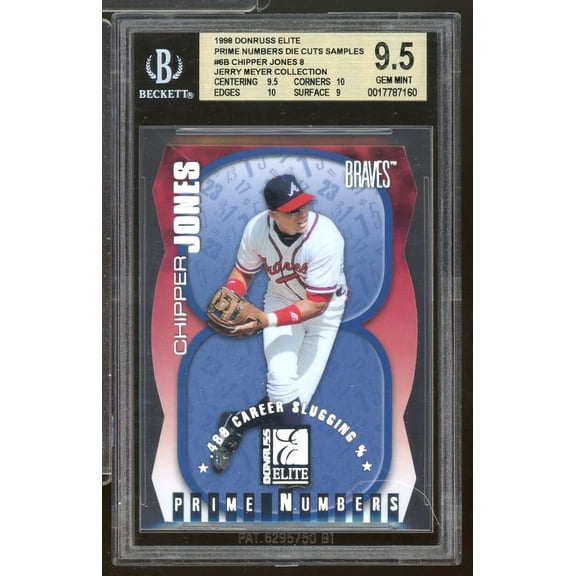 Chipper Jones Card 1998 Donruss Elite Prime Numbers Die Cut Samples #6B BGS 9.5
