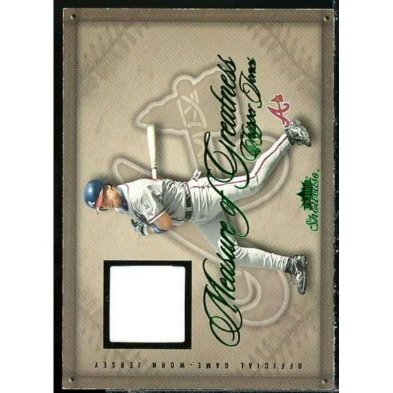 Chipper Jones Card 2005 Fleer Showcase Measure of Greatness Jersey Green #CJ