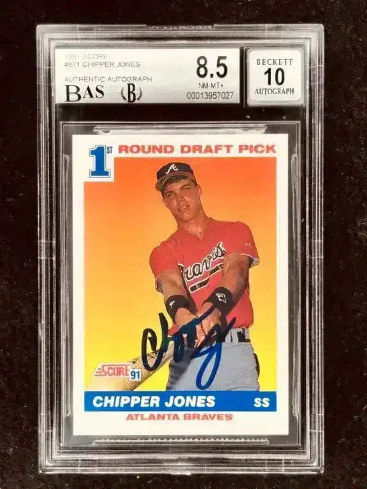 Chipper Jones autographed Atlanta Braves 1991 Score Rookie Card BAS BGS ...