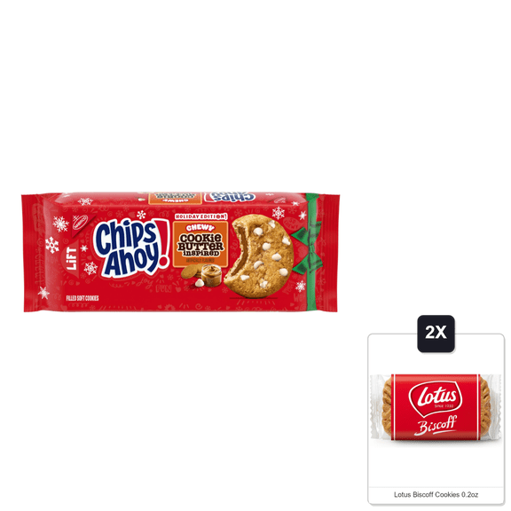 Chips Ahoy! Chewy Cookie Butter-Inspired Cookies, Limited Edition Holiday Treats, 9.9 Oz & 2x Lotus Biscoff Cookies 0.2oz