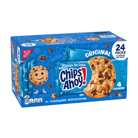 Chips Ahoy! Original Chocolate Chip Cookies, 24 Pack Snack Packs, 4 Cookies per Pack