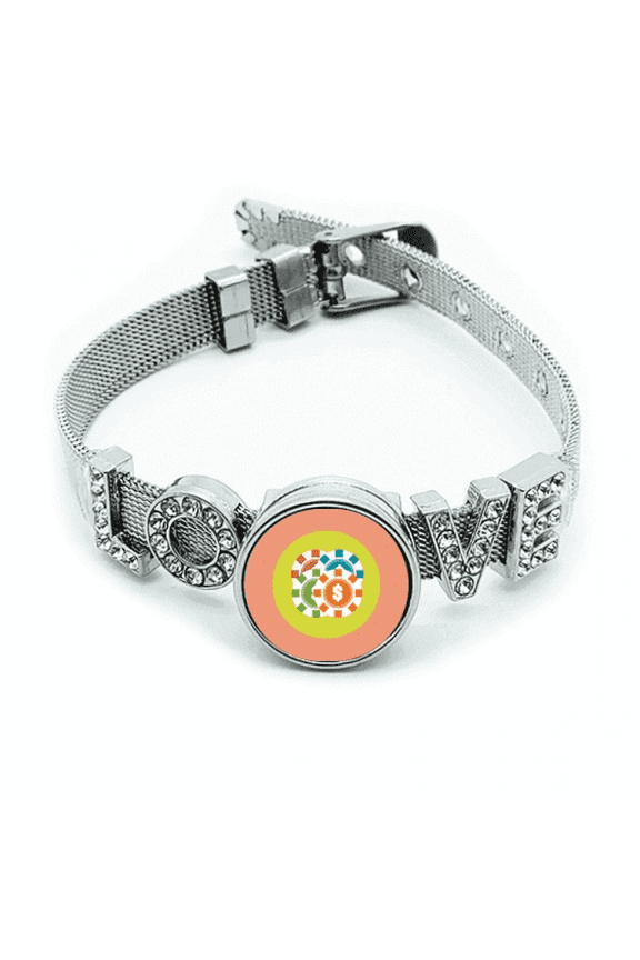 Chips Casino Cartoon Illustration Bracelet Wristband Crystal Love Adjustable Bangle