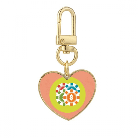 Chips Casino Cartoon Illustration Gold Heart Keychain Metal Keyring Holder