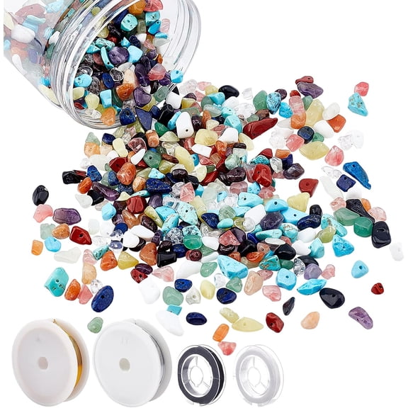Chips Gemstone Beads 15 Styles Natural Irregular Chips Stone Beads 2 Rolls of Elastic Thread and 2 Rolls of Aluminum Wire for Jewelry Making DIY Craft Craft