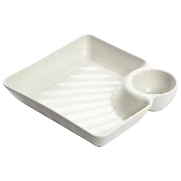 Chips and Salsa Serving Dish, Reusable Plastic Divided Serving Plate with Dipping Sauce Compartment, Multi-Purpose Serving Tray for Party Appetizers,7.28"×7.2"×1.6",1PC (White)