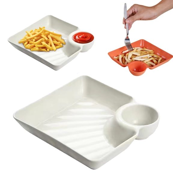Chips and Salsa Serving Dish, Separated Plate Multi Reusable Dip Tray, Veggie Platter Dipping Serving Trays with Sauce Rack, Entertaining Plastic Dip Tray Plate