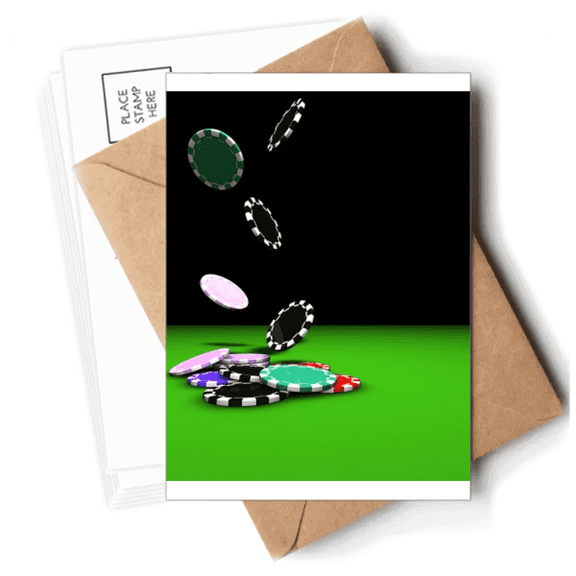 Chips Scattered Gambling Photo Postcards Envelopes Blank Note Cards Mailing