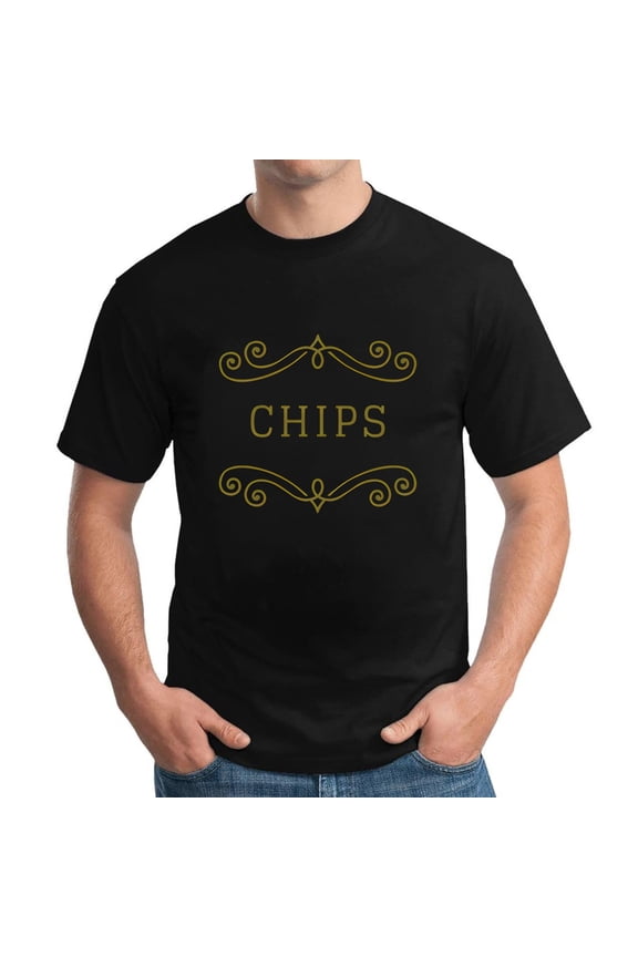 Chips Swirls Men's Casual Short Sleeve Graphic T-Shirt Vintage Retro Tee for Gifts and Parties Black Large