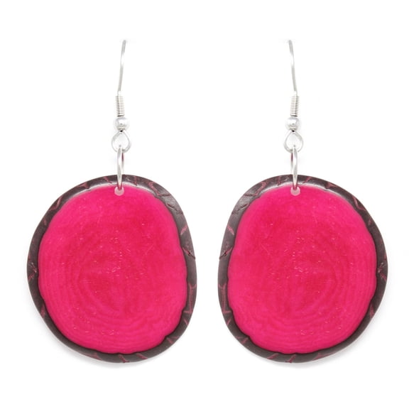 Chips Tagua Earrings Fuchsia Handmade Fair Trade