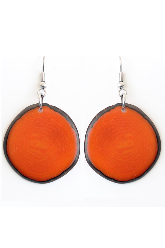 Chips Tagua Earrings Orange Handmade Fair Trade