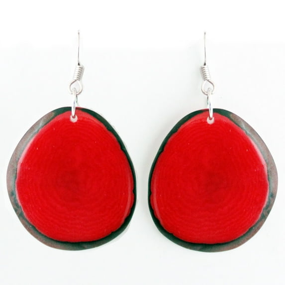 Chips Tagua Earrings Red, Handmade Fair Trade