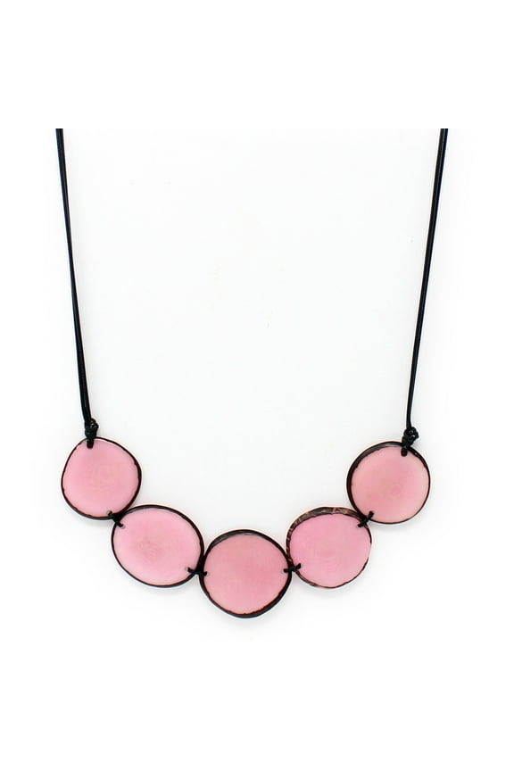 Chips Tagua Necklace Pink Handmade Fair Trade, Adjustable