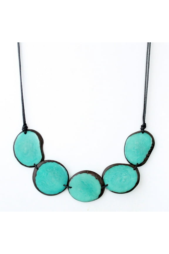 Chips Tagua Necklace Turquoise Handmade Fair Trade, Adjustable