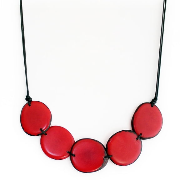 Chips Tagua Necklace in Red, Handmade Fair Trade, Adjustable