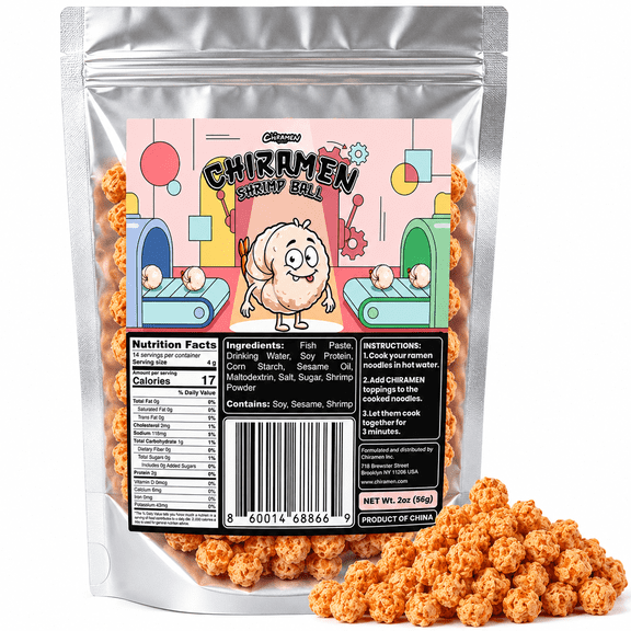 Chiramen Freeze Dried Shrimp Ball Ramen Topping, Seafood Ramen Add On for Instant Noodles, Soup, Fried Rice & Asian Dishes, 2 oz (56g)