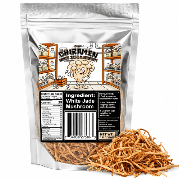 Chiramen White Jade Mushroom Ramen Topping, Dried White Jade Mushroom for Ramen, Cup Noodles, Soups, Hot Pot & Asian Noodle Dishes, 2 oz (56g)