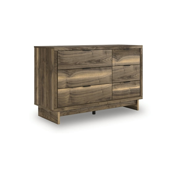 Signature Design by Ashley Darcalli Modern 6-Drawer Dresser - Mid-Century Style Storage Chest - Brown Walnut Finish