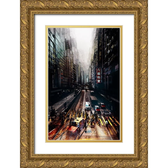 Chiriaco, Carmine 13x18 Gold Ornate Wood Framed with Double Matting Museum Art Print Titled - Streets Of Hong Kong
