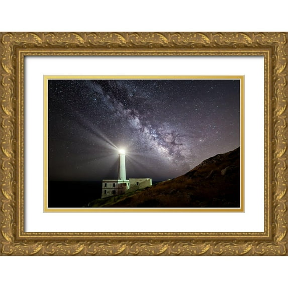 Chiriaco, Luigi 14x11 Gold Ornate Wood Framed with Double Matting Museum Art Print Titled - The Lighthouse And The Milky Way