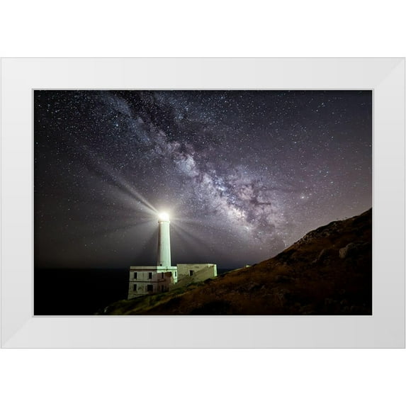 Chiriaco, Luigi 24x17 White Modern Wood Framed Museum Art Print Titled - The Lighthouse And The Milky Way