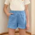 thumbnail image 1 of Chirldren's Wide Leg Baggy Running Lounge Shorts Summer Sweat Solid Color Elastic Waisted Linen Side Split Button Shorts Light Blue 110, 1 of 7