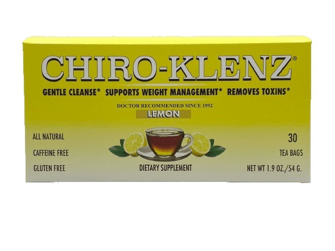 Chiro-Klenz Lemon Flavor Herbal Tea for Detox, Constipation and Bloating Relief, Gluten Free - 30 Tea Bags