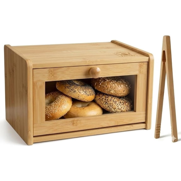 Chirons Pantry Bread Box with Clear View Window, Premium Bamboo Bread Storage for Kitchen Countertop, Farmhouse Organizer with Lid for Brioche, GlutenFree Loaves and Everyday Baked Goods